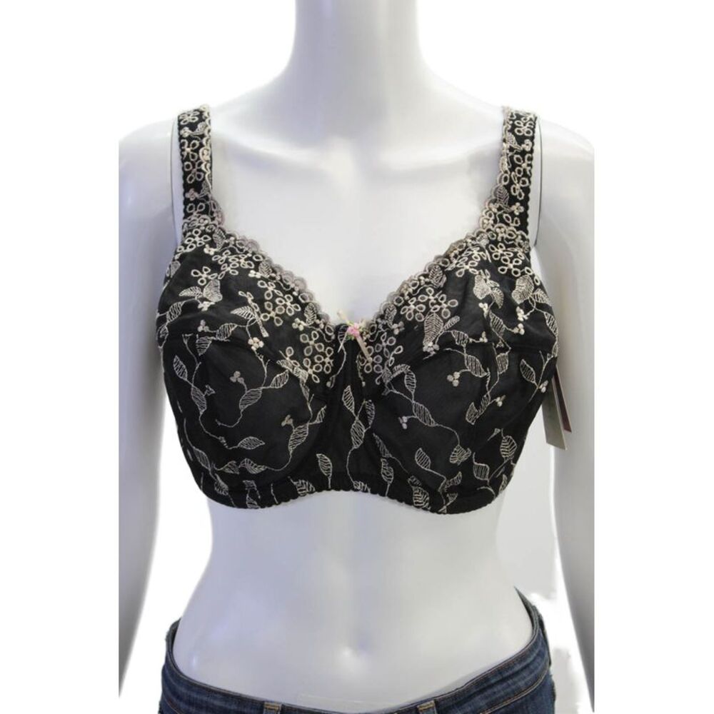 Fayreform Womens Embroidered Detail Rose Accent Underwire Bra Black Size UK 36F